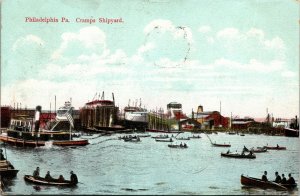 Postcard PA Philadelphia Cramps Shipyard Steamers, Canoes, No. 608 1909 F1