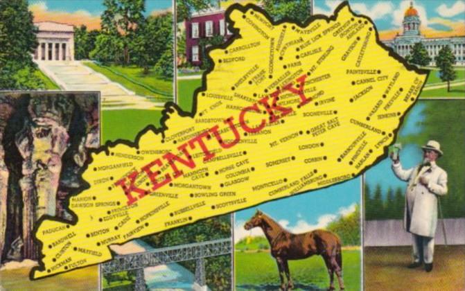 Greetings From Kentucky The Blue Grass State With Map 1970