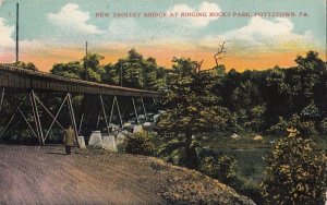 Postcard New Trolley Bridge Ringing Rocks Park Pottstown PA