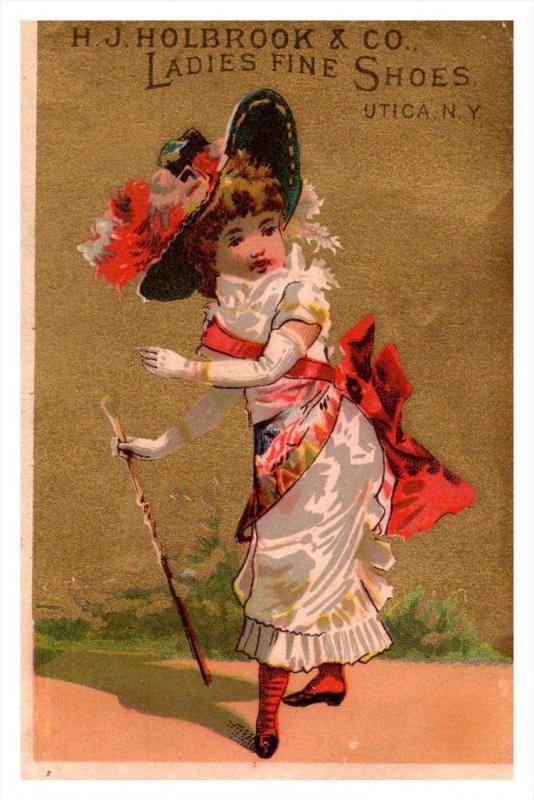 Trade card New York  Utica H.J.Holbrook Co. ladies fine Shoes ,  Victorian ...