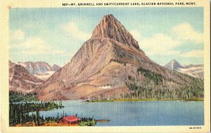 Mt Grinnell Swiftcurrent Lake Glacier Nat'l Park Vintage Standard View Postcard 