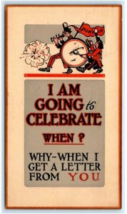 ARTS & CRAFTS Greeting 1913 Postcard ~ I AM GOING to CELEBRATE Quality Card