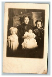 Vintage 1910's RPPC Postcard Photo of Four Young Sisters