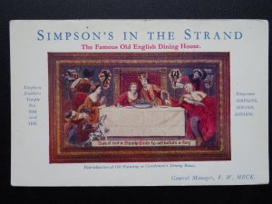 London SIMPSON'S IN THE STRAND Famous Old English Dining House c1920s Postcard
