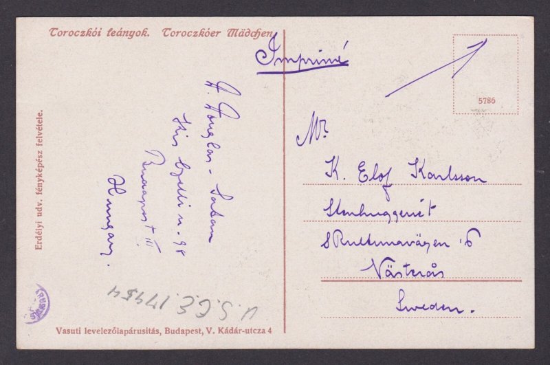 Postcard, National costume, Hungary, Toroczkoer women