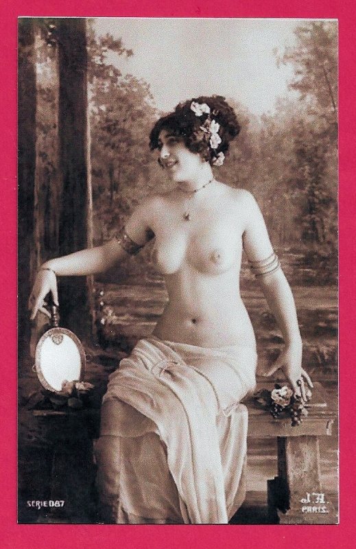 HR-16 - A Semi-Nude French Lady Posing in Paris Picture Postcard.