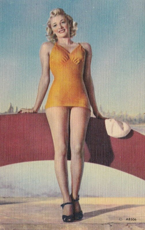 Pin Up Girl In Orange Bathing Suit sk5869