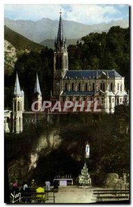 Old Postcard Lourdes Basilica and the Grotto