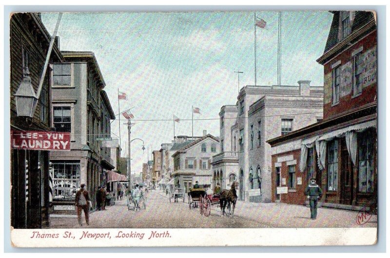 Newport Rhode Island RI Postcard Thames Street Looking North Horse Carriage 1905