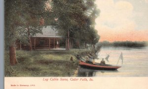 Vintage Postcard 1900's View of Log Cabin Scene Cedar Water Falls Iowa IA