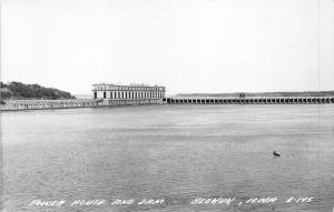 Keokuk Iowa~Power House & Dam~Small Boat on Lake~1950s RPPC-Postcard