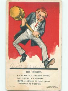 Pre-Linen Comic MAN RUNNING WITH HUGE MALLET HAMMER AB8682