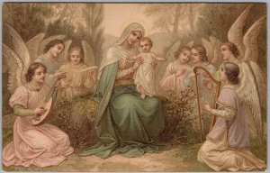 Madonna & Child Angels Postcard c1900 Religious Art Germany Chromolithograph H83