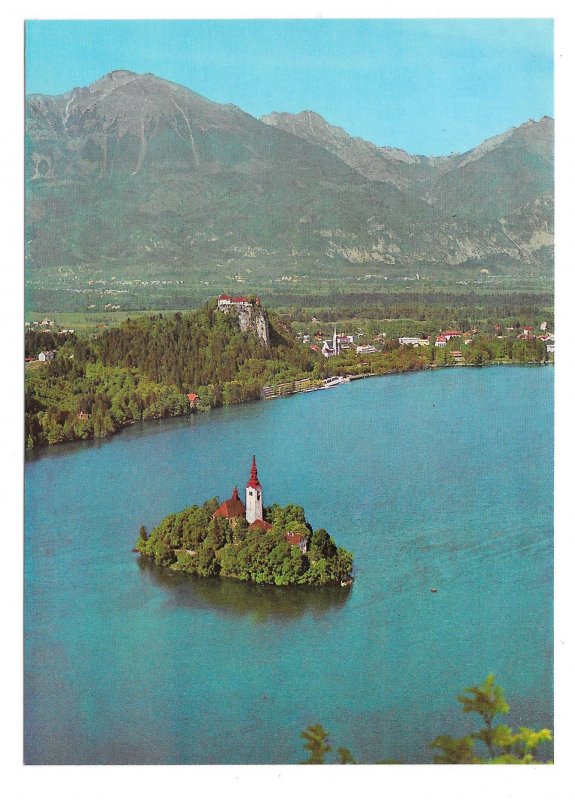 Slovenia Yugoslavia Lake Bled Island Julian Alps Pomurski Tisk 4X6 Postcard