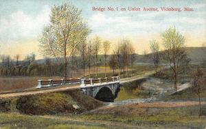 Vicksburg Mississippi~Union Avenue Bridge No 1~Concrete Arch~Rails~1908 Postcard 