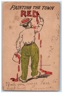 1907 Man Painting The Town Red Baltimore Maryland MD Posted Antique Postcard 