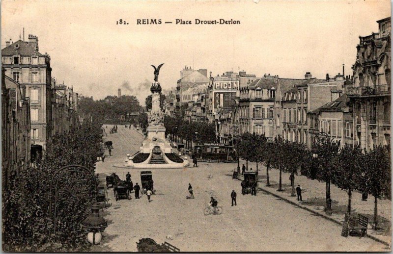 VINTAGE POSTCARD STREET SCENE REIMS - PLACE DROUET-DERLON PRE - 1914
