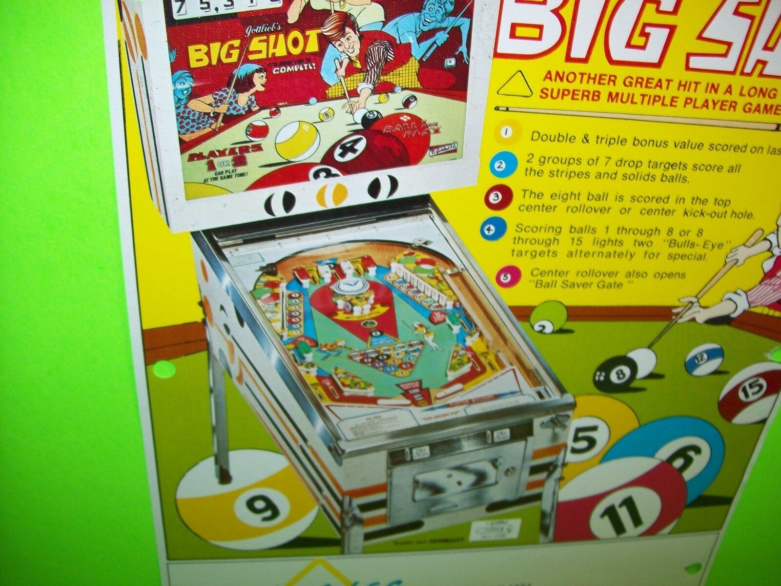 Gottlieb Big Shot Pinball Flyer Original 1974 Flipper Game Artwork ...