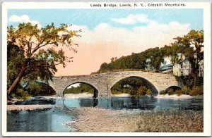 Leeds Bridge Leeds New York Catskill Mountains NY River View Postcard