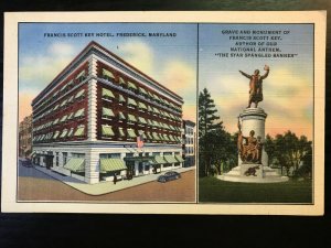 Vintage Postcard 1939 Francis Scott Key Hotel & Monument Frederick Maryland