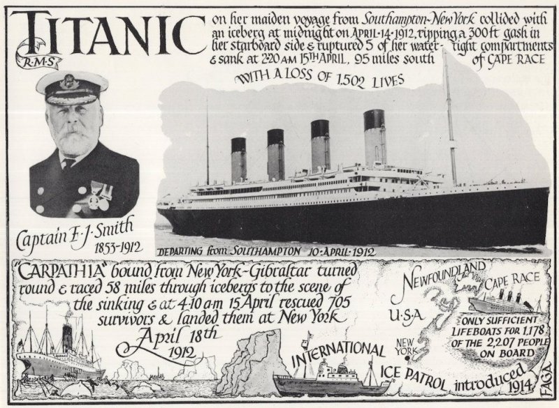 The Titanic Ship Disaster Rare Faga Limited Edition Map Postcard