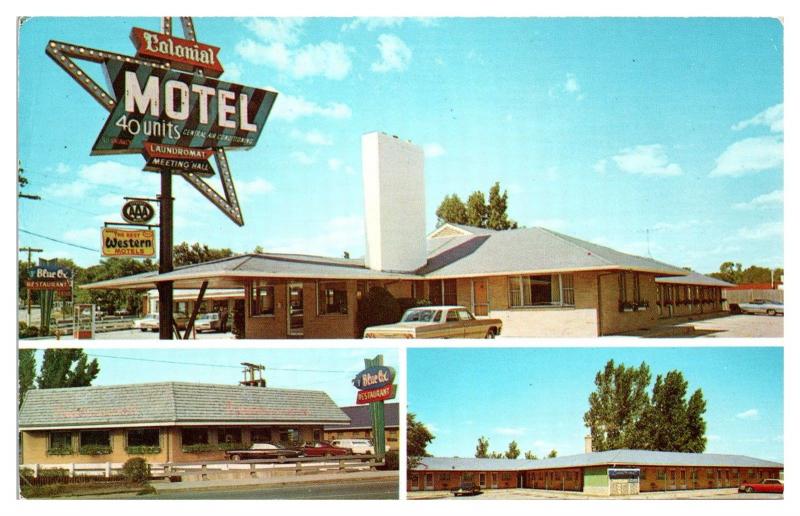 1960s Colonial Lodge Motel and Blue Ox Restaurant, Elgin, IL Postcard