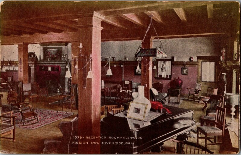 Reception Room at Glenwood Mission Inn Riverside CA Vintage Postcard A36