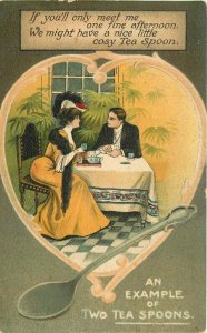 Artist Impression Teaspoon Romance Couple Frame like Interior Postcard 21-1227