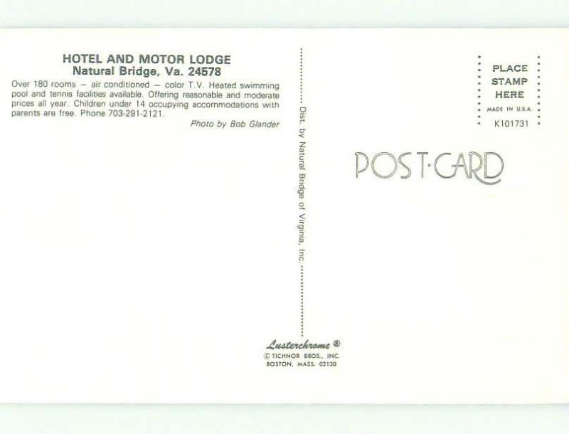 Unused Pre-1980 TWO VIEWS - HOTEL AND HOTEL Natural Bridge Virginia VA hr4554