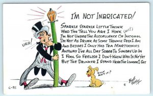 I'M NOT INBRICATED Drunk Drinking Laff Card BOB PETLEY COMIC c1950s  Postcard