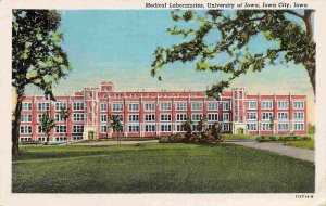 Medical Laboratories University of Iowa Iowa City IA 1945 linen postcard