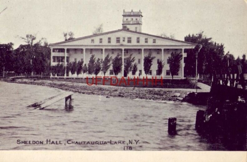 pre-1907 SHELDON HALL, CHAUTAUQUA LAKE, N.Y. cpyrt 1906 by Everett H Ketchum