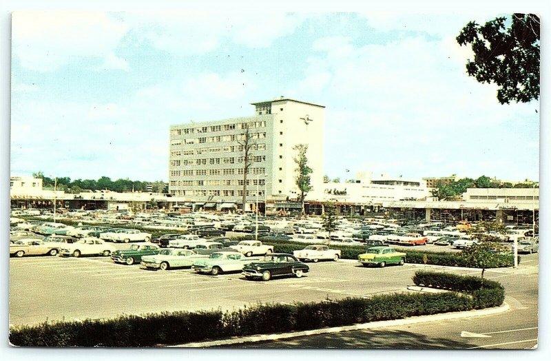 VTG Postcard 1960 Stamp Shopping Center Parking Lot Yonkers NY Car Corning A10