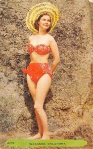 WAGONER, OK Oklahoma  BATHING BEAUTY~Handkerchief Bikini & Sun Hat  Postcard