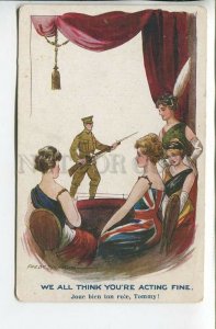 461957 SPURGIN Lady WWI Theatre Flag FRANCE ENGLAND BELGIUM Vintage postcard