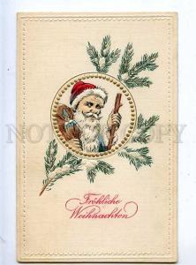 202901 X-mas SANTA CLAUS w/ Doll Vintage New Year EMBOSSED PC