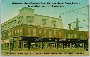 Kneider's China and Sportswear Shop Dunville Ontario Canada Store Postcard