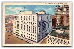 Post Office Building Detroit Michigan MI Linen Postcard F21