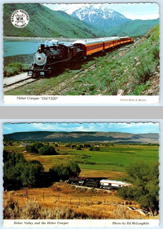 2 Postcards HEBER VALLEY, Utah UT Train HEBER CREEPER Deer Creek Reservoir 4x6