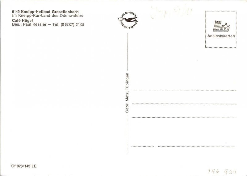 Grasellenbach, Germany  CAFE HUGEL~Paul Kessler  RESTAURANT  4X6 Postcard