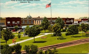Linen Postcard View of Park and Business District in Sikeston, Missouri