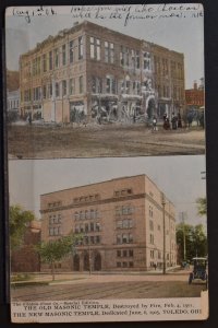 Toledo, OH - New and Old Masonic Temple (with fire damage) - 1906