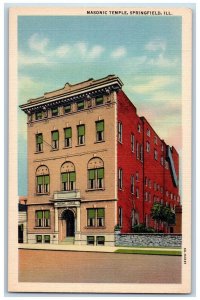 Springfield Illinois IL Postcard Masonic Temple Building c1930s Unposted Vintage