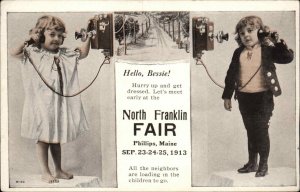 Phillips Maine ME North Franklin Fair Little Girls on Old Telephones Ad c1910 PC