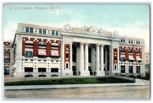 c1910 C.P.R. Station Building Winnipeg Manitoba Canada Posted Antique Postcard