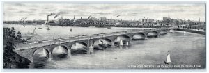 c1910 Fold Out Panoramic New Stone Bridge Connecticut River Hartford CT Postcard