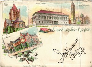 PC CPA US, MA, BOSTON, ART MUSEUM, TRINITY CHURCH, LITHO POSTCARD (b6476)