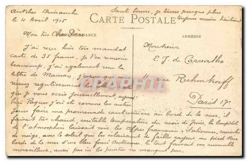 Old Postcard Antibes General view taken from Semaphore