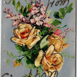 c1910s Stockton, ILL Greetings Town Postcard Mica Glitter Arrival Welcome IL A73