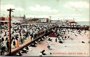 Vtg Asbury Park New Jersey NJ Busy Boardwalk Beach 1908 Old Postcard